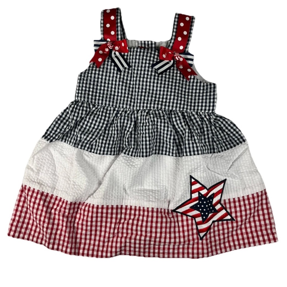 Counting Daisies Girl's All Occasion Knee-Length Dress seersucker Red White Blue